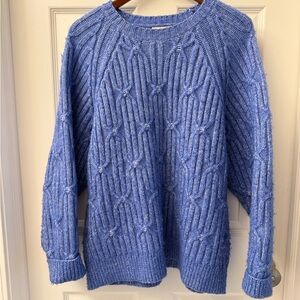 Topshop Blue Textured Cable Knit Turtleneck Sweater